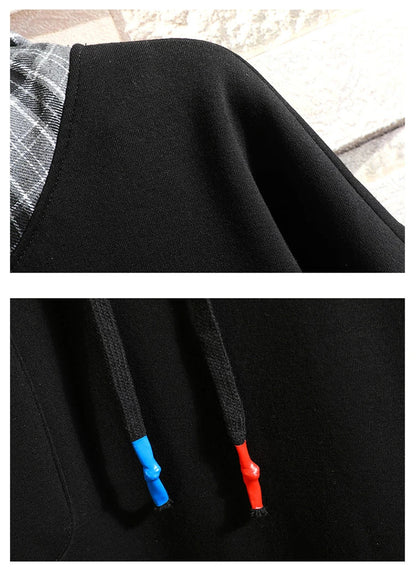 Fake Double Shirt Checkered Hoodie