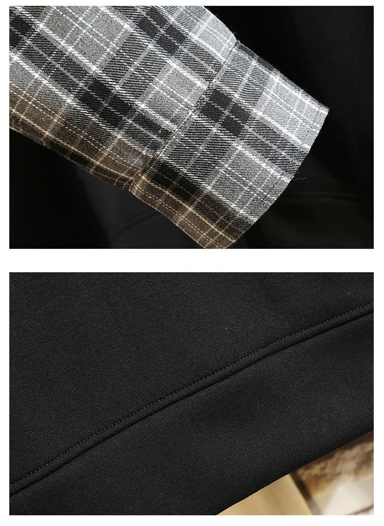 Fake Double Shirt Checkered Hoodie
