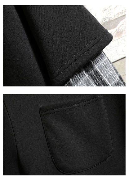 Fake Double Shirt Checkered Hoodie