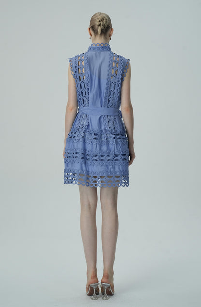 Blue Lace Mini Kemerli Elbise