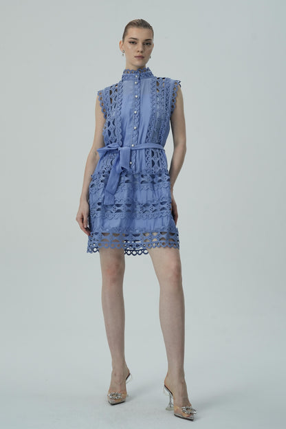 Blue Lace Mini Kemerli Elbise
