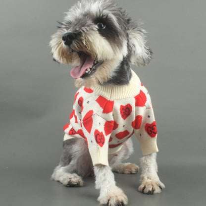 GG Heart Ribbed Trim Pet Sweater