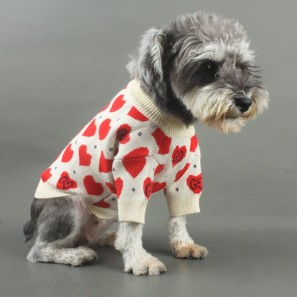 GG Heart Ribbed Trim Pet Sweater