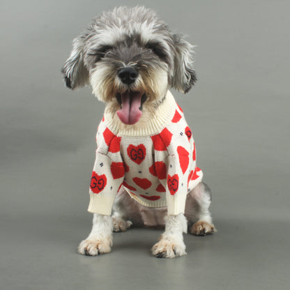 GG Heart Ribbed Trim Pet Sweater