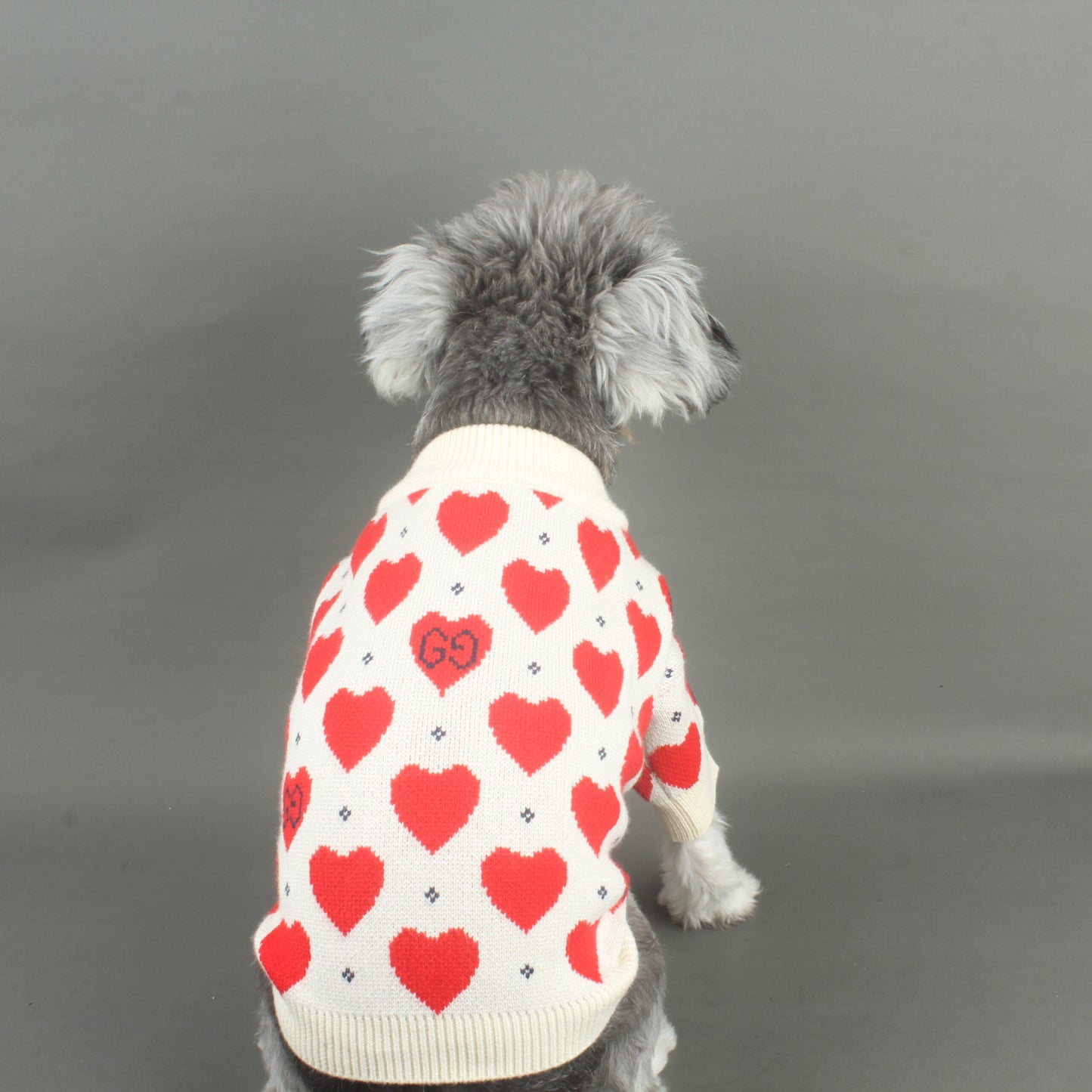 GG Heart Ribbed Trim Pet Sweater