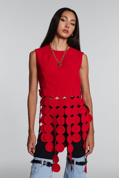 Inaya Kırmızı Daire Kesimli Püskül Üst