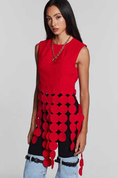 Inaya Kırmızı Daire Kesimli Püskül Üst