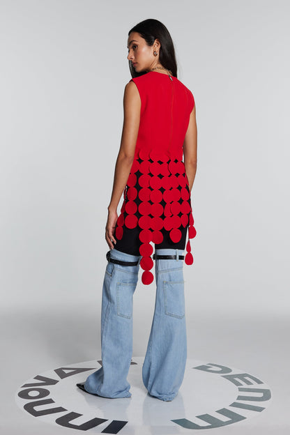 Inaya Kırmızı Daire Kesimli Püskül Üst