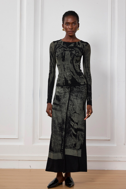 İndigo İllüzyon Desenli Bodycon Üst