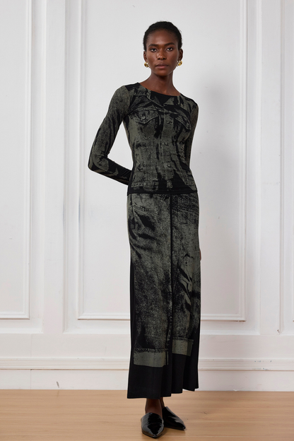İndigo İllüzyon Desenli Bodycon Üst