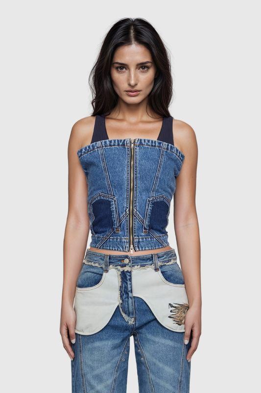 Up-n Down Pocket Tasarım Denim Üst