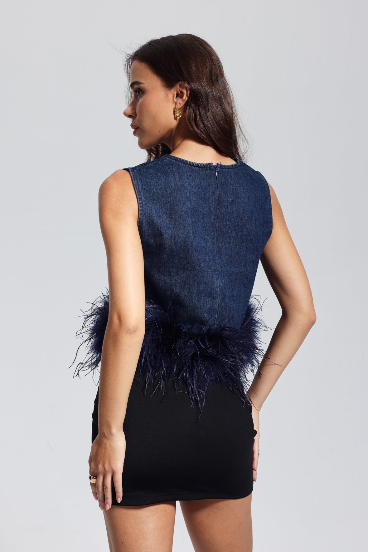 Kerrie Tüy Kolsuz Denim Üst