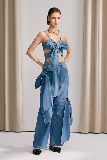 Khalani Fiyonklu Bağcıklı Denim Üst