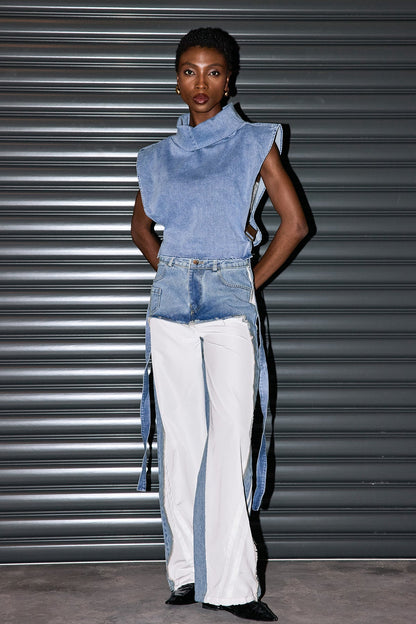 Lasya Yüksek Yaka Tokalı Denim Üst