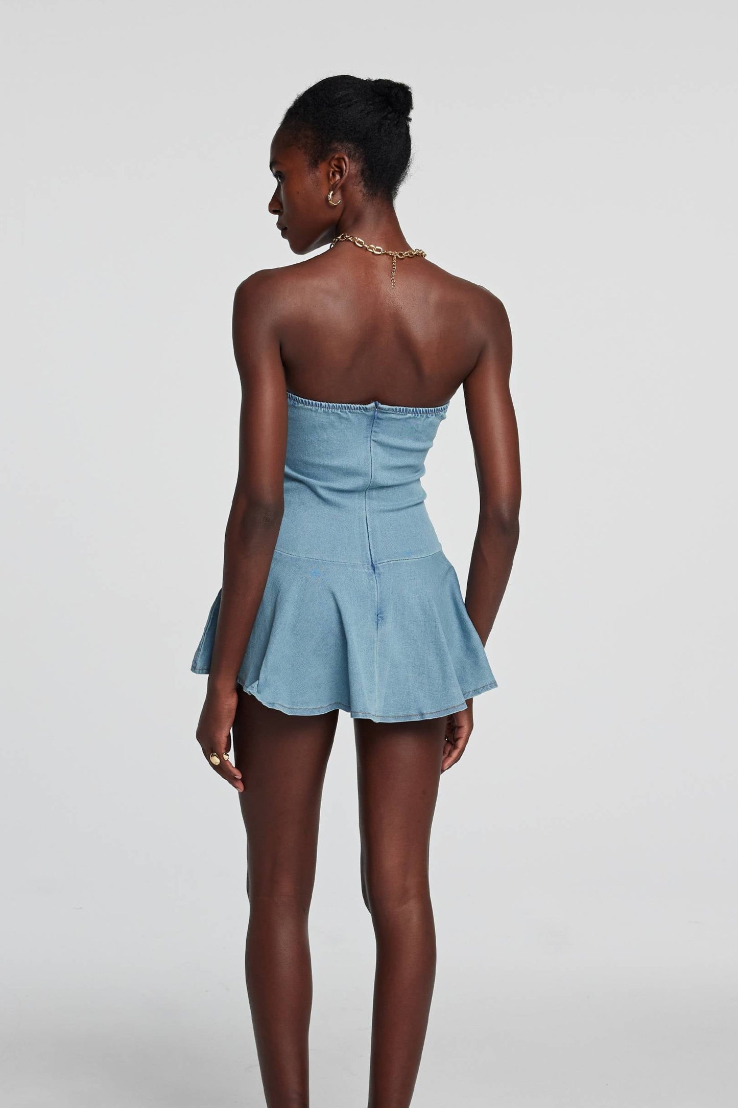 Leora Strapless Bodycon Denim Dress In Light Blue