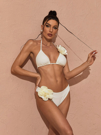 Lore Halter Yaka Çiçekli Bikini