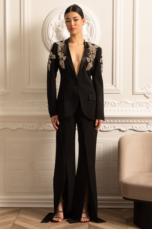 Boss Lady Taş Detaylı Ceket ve Pantalon Takımı