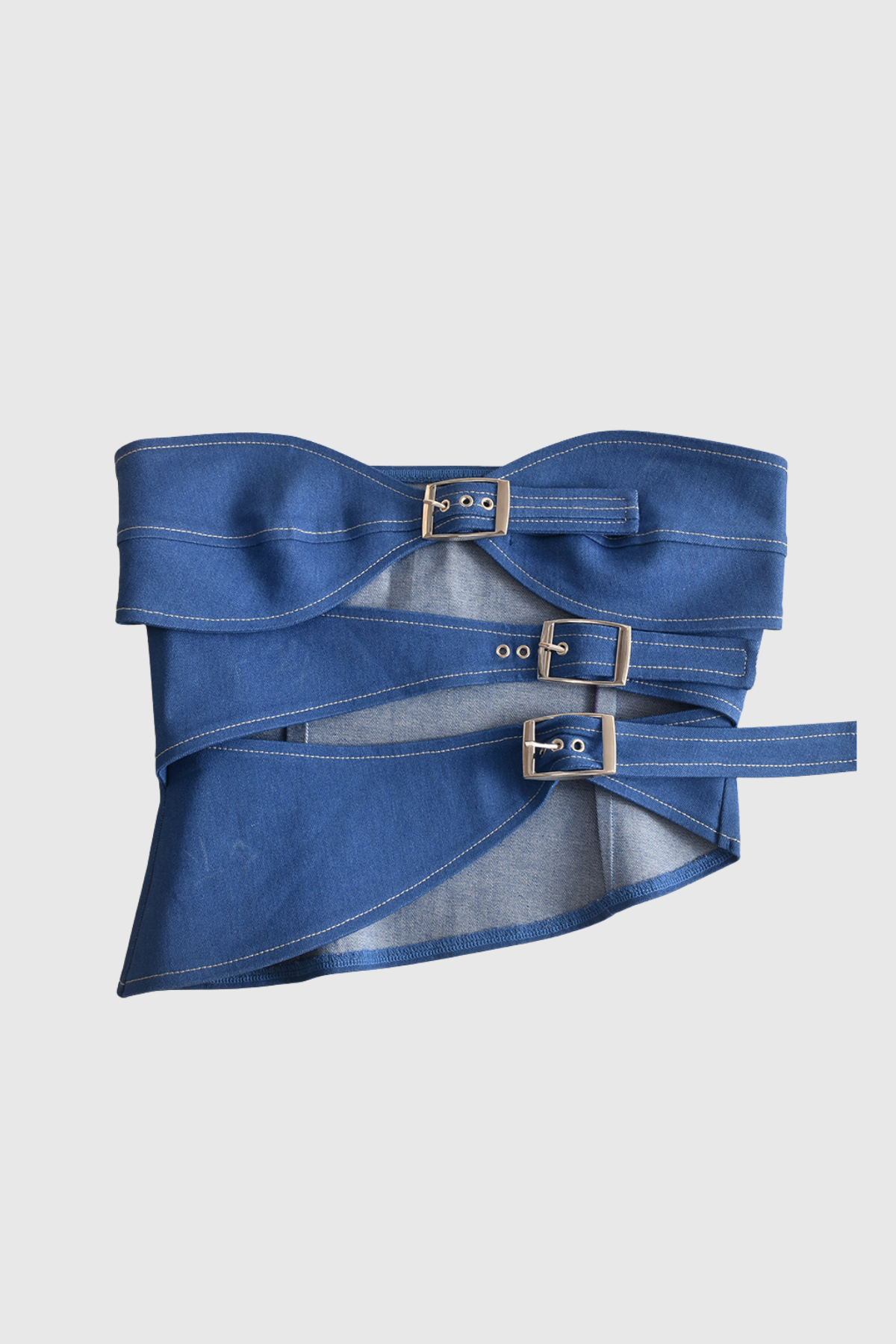 Meher Dekolteli Straplez Denim Üst