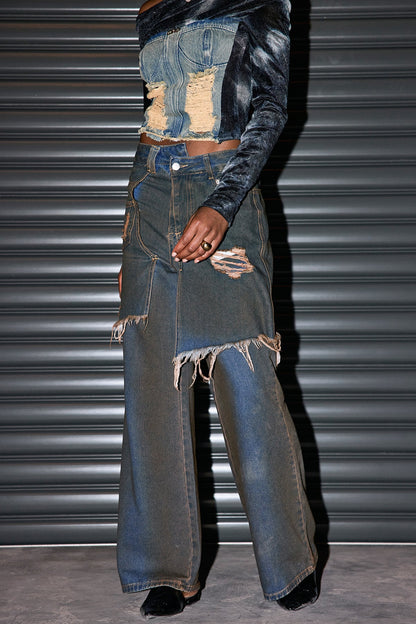 Mishka Asimetrik Püsküllü Kot Pantolon