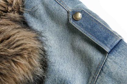 Luzz Retro Kürk Detaylı Denim Ceket