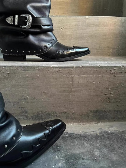 Luzz Sivri Burun Perçinli Kalın Topuklu Kısa Bot