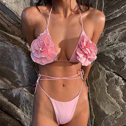 3D Flowers Thong Bikini