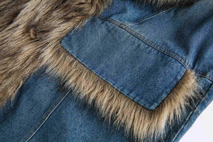Luzz Retro Kürk Detaylı Denim Ceket