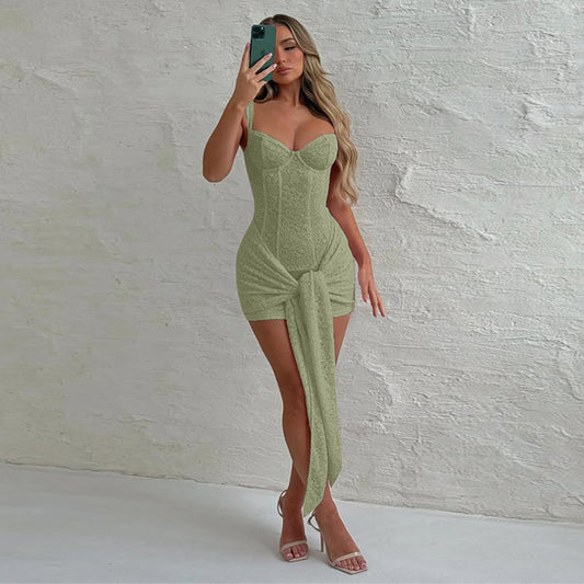 Fille De Fer Dantel Mini Elbise
