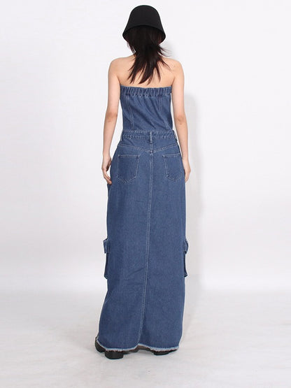 Work B Dark Blue Denim Maxi Elbise
