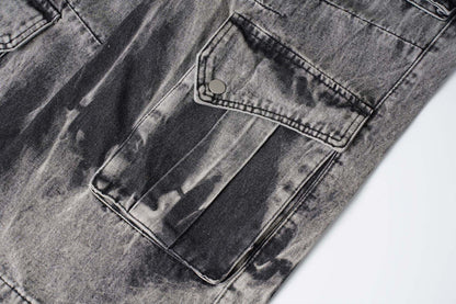 Luzz Retro Batik Cepli Denim Kargo Pantolon