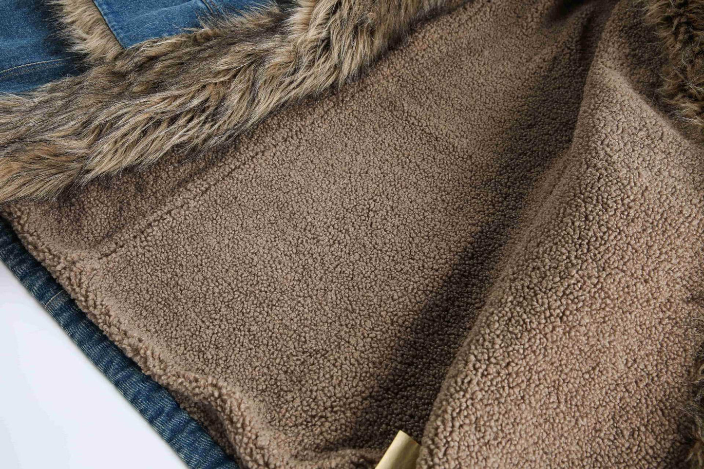 Luzz Retro Kürk Detaylı Denim Ceket