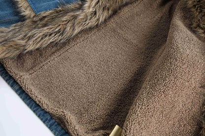 Luzz Retro Kürk Detaylı Denim Ceket