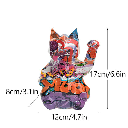geometrik şanslı kedi yaratıcı ev oturma odası veranda masası eve taşınma reçine el sanatları dekoratif süsler 2 li set