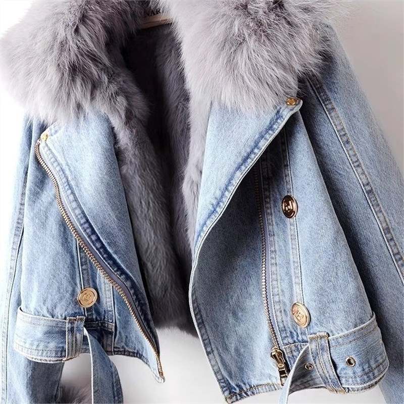 Noir taklit tilki kürk astarlı denim ceket