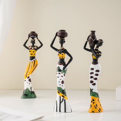 Afrikalı siyah kadın figürü sanat reçine el sanatları ev oturma odası veranda masaüstü dekorasyon süsleri 3 lü seet