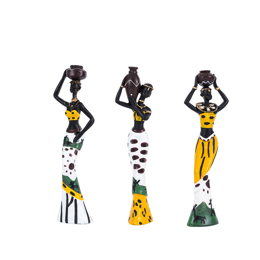 Afrikalı siyah kadın figürü sanat reçine el sanatları ev oturma odası veranda masaüstü dekorasyon süsleri 3 lü seet