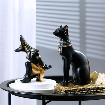 lüks reçine şarap rafı eğimli Mısır Anubis köpek tanrı kedi tanrı süsleri şarap dolabı dekorasyonları 3 lü set
