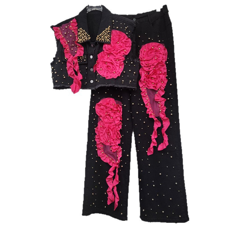 Wonx Girls Tasarım yelek + kot pantolon takımı