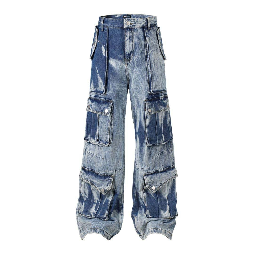 Luzz Retro Batik Cepli Denim Kargo Pantolon