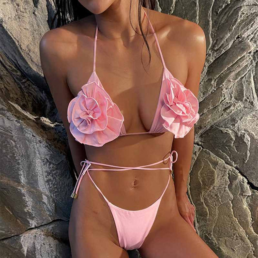3D Flowers Thong Bikini