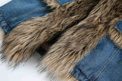 Luzz Retro Kürk Detaylı Denim Ceket