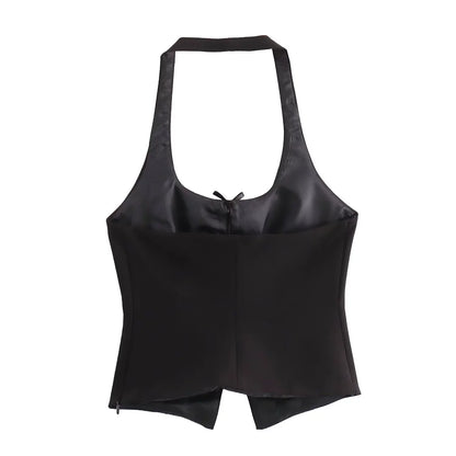 Chaya Fiyonk Süslemeli Halter Crop Bluz