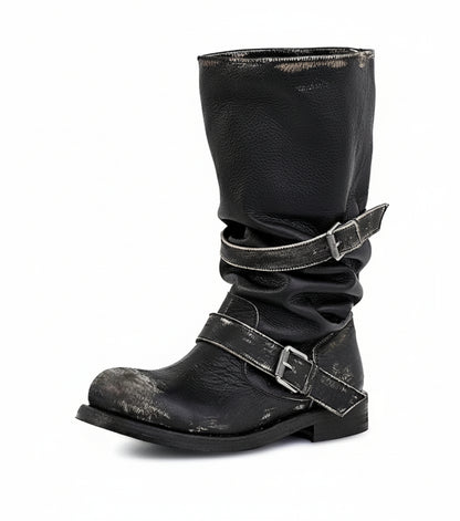 Luzz Kemer Tokalı Eskitme Kalın Topuk Çizme