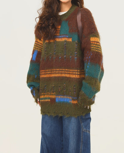 Angrboda Renk Bloklu Kazak