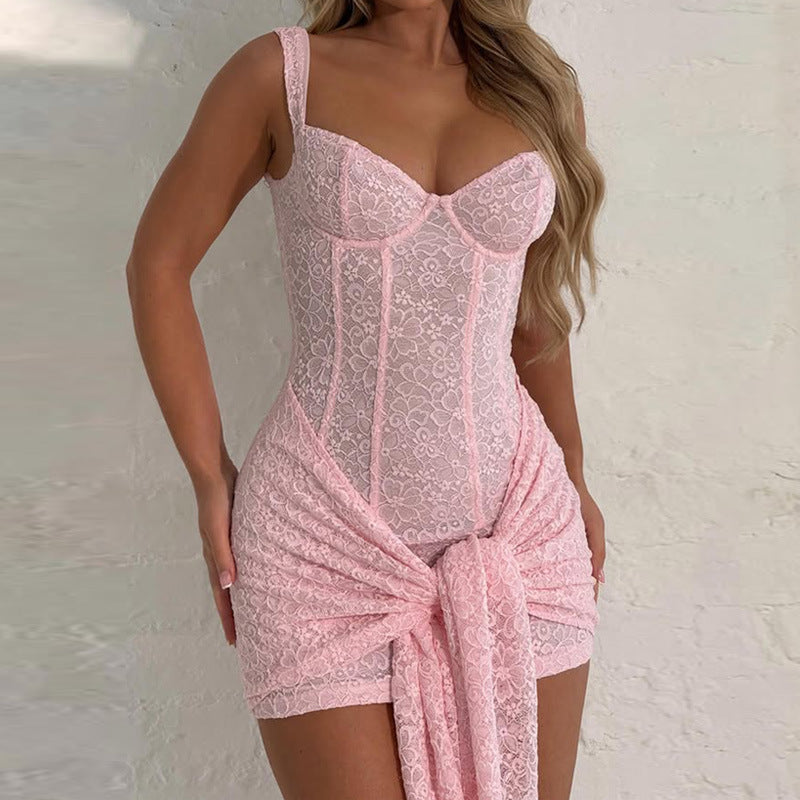 Fille De Fer Dantel Mini Elbise