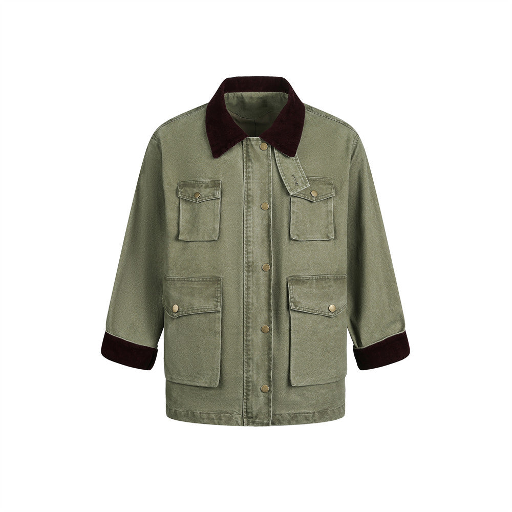 Luzz Retro Tasarım Renk Bloklu Devrik Yaka Bol Ceket