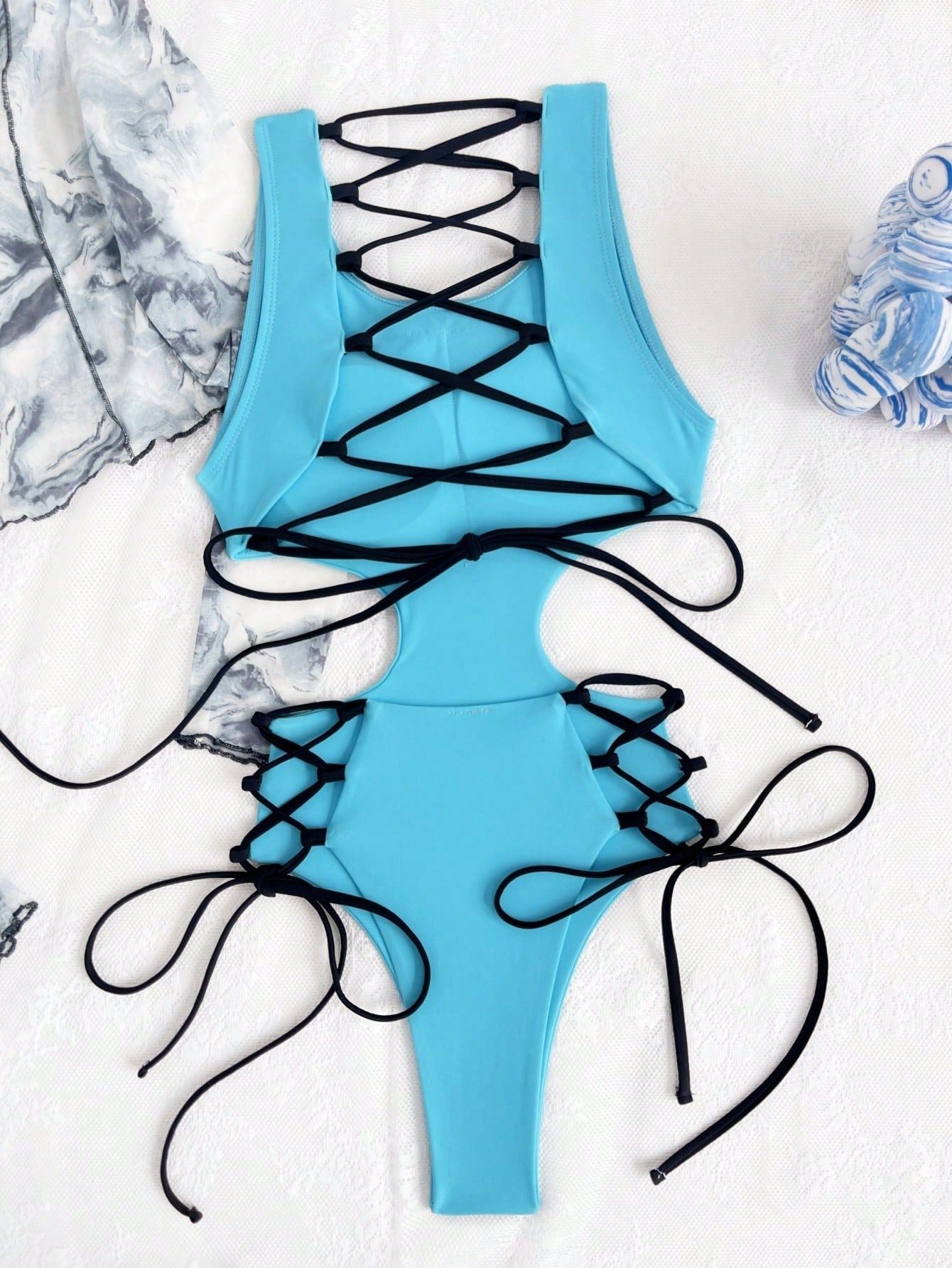 Solar Kiss Sırt Çapraz Bağcıklı Tek Parça Bikini