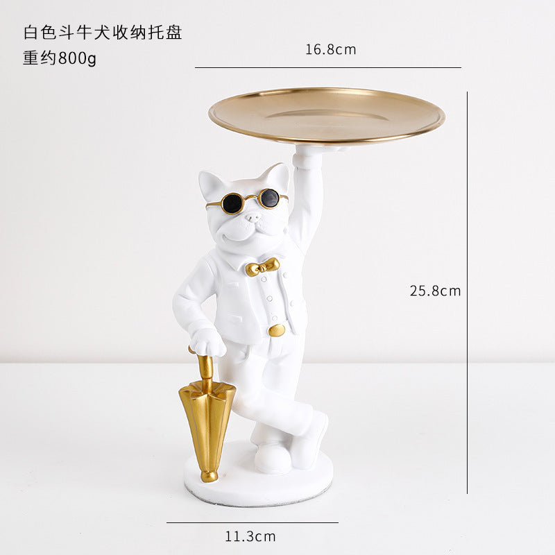 İskandinav tarzı yaratıcı Fransız kova tepsi giriş süsleri anahtar meyve kırtasiye depolama tepsisi sevimli bulldog 2 li set