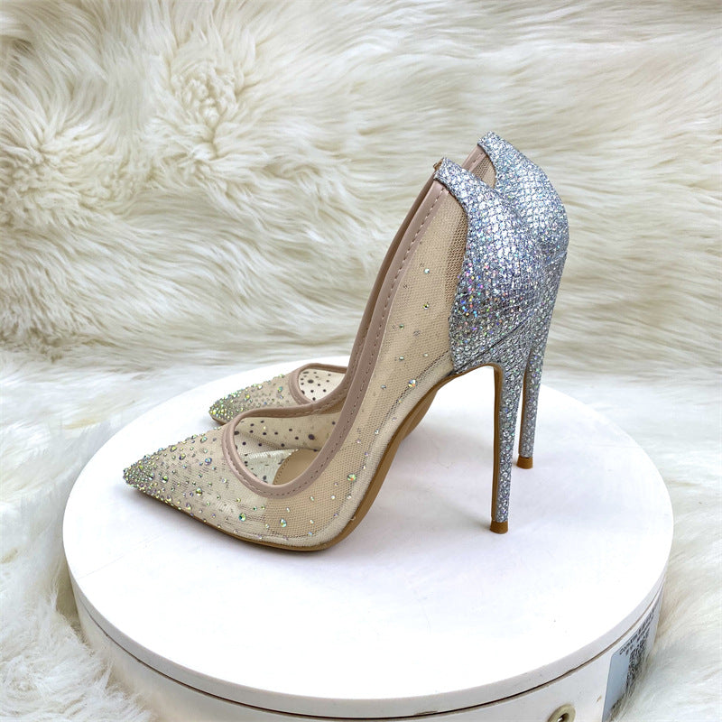 Scarlet Sin Parıltılı File Detay Topuklu Ayakkabı