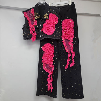Wonx Girls Tasarım yelek + kot pantolon takımı